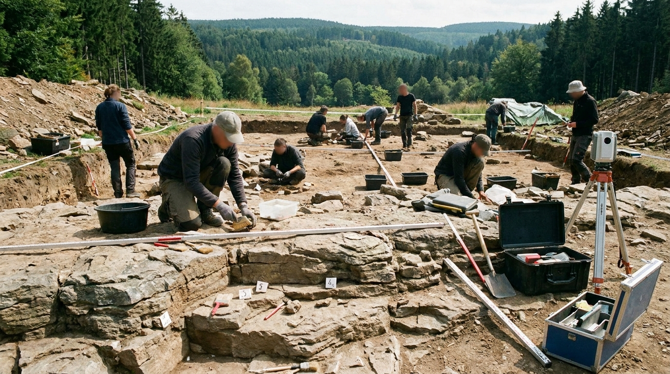 Wissenschaftliche Ausgrabungen an der Fossillagerstätte Bromacker
