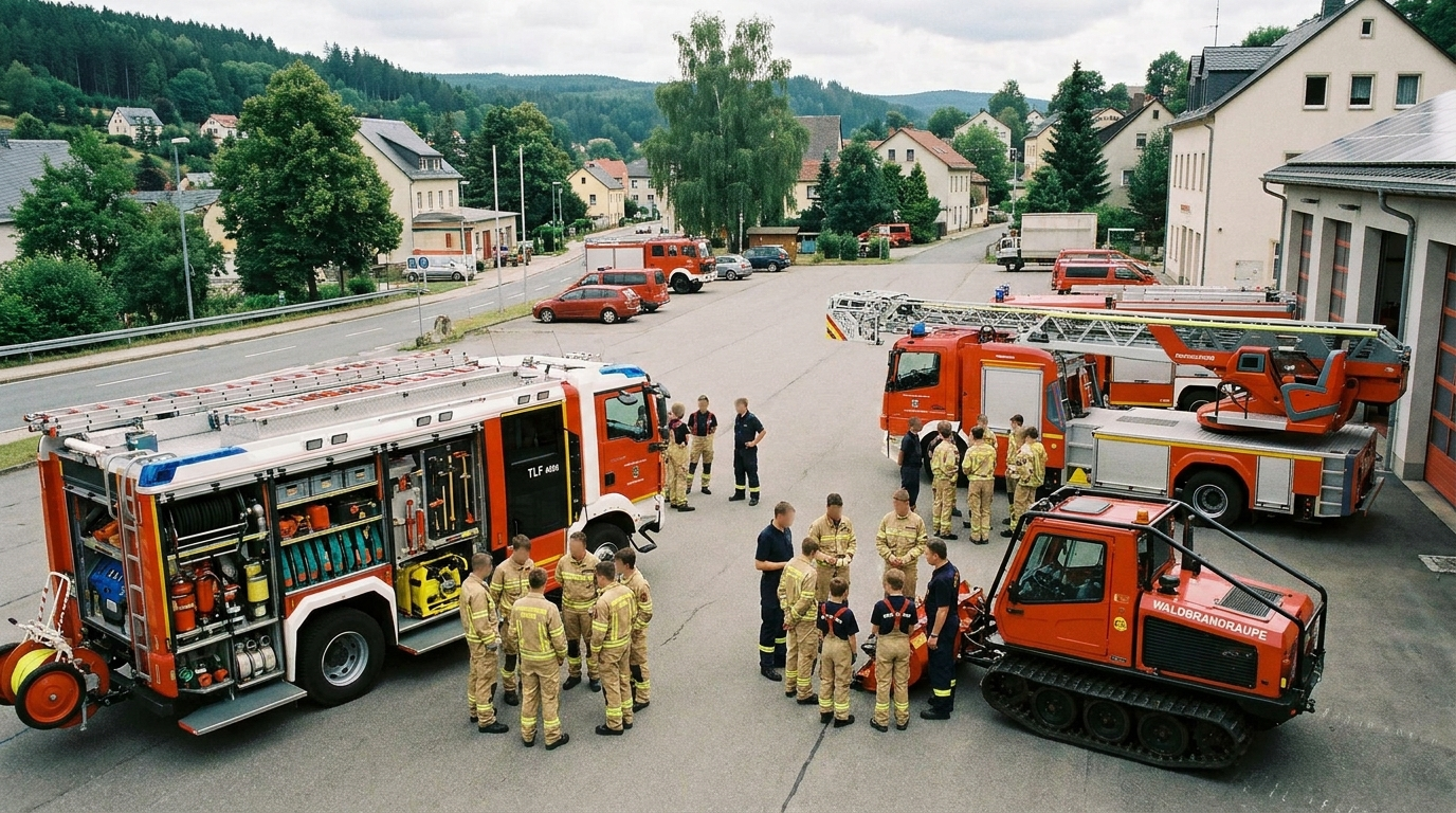 Jugendfeuerwehr Lauchhammer besichtigt Einsatztechnik der Feuerwehr Sebnitz