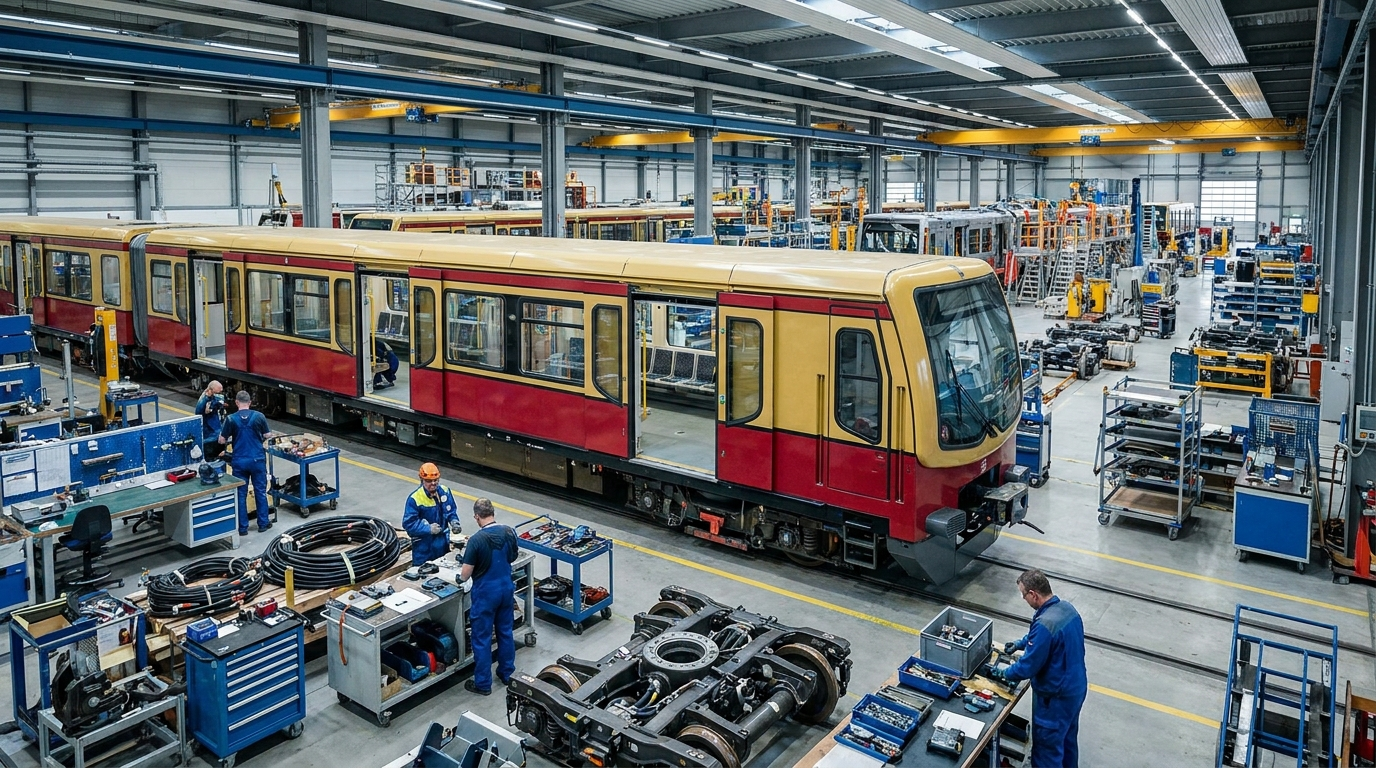 Moderne Berliner S-Bahn auf einer Strecke im Osten der Hauptstadt