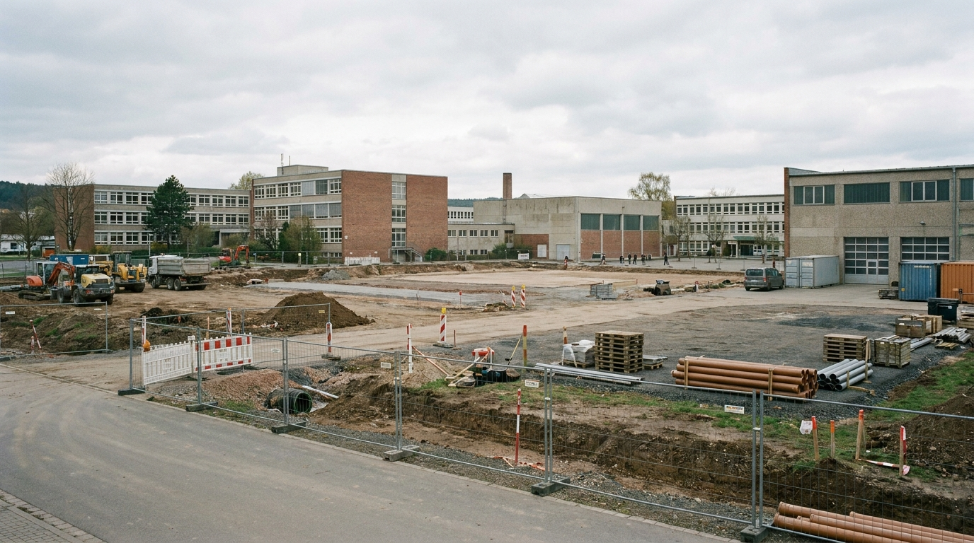 Baustelle am Berufsschulzentrum Heinrich Ehrhardt in Eisenach für den geplanten zentralen Berufsschulcampus