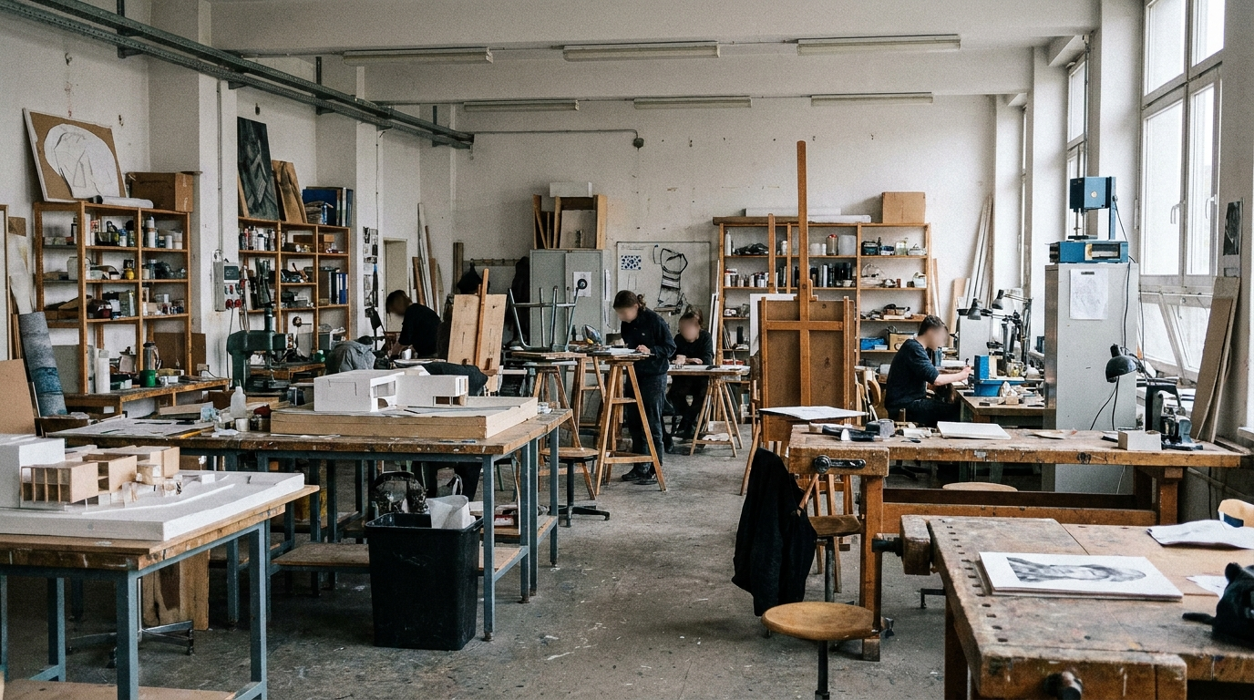 Studenten arbeiten in einer Werkstatt der Kunsthochschule Dresden