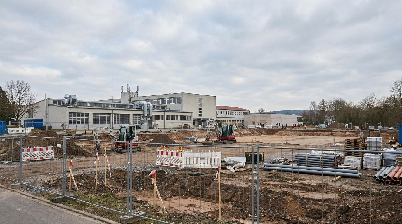 Vorbereitete Baufläche am Berufsschulzentrum Palmental in Eisenach für den neuen Berufsschulcampus