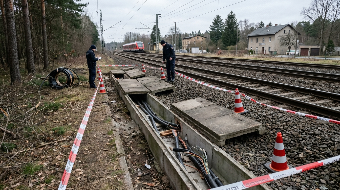 Geöffneter Kabelschacht neben Bahngleisen im Görlitzer Stadtteil Rauschwalde