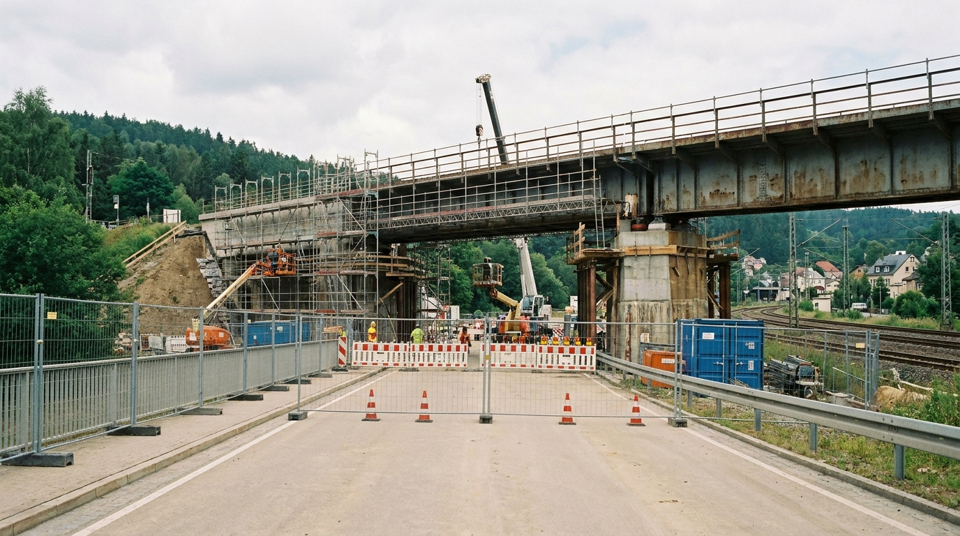 Baustelle an der Bahnbrücke über die S 165 bei Sebnitz