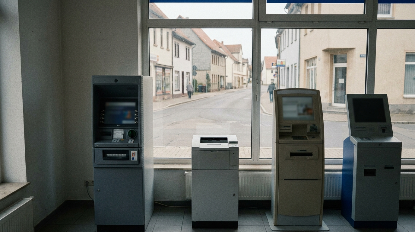 Selbstbedienungsbereich einer Bank in einem ländlichen Ort in Thüringen