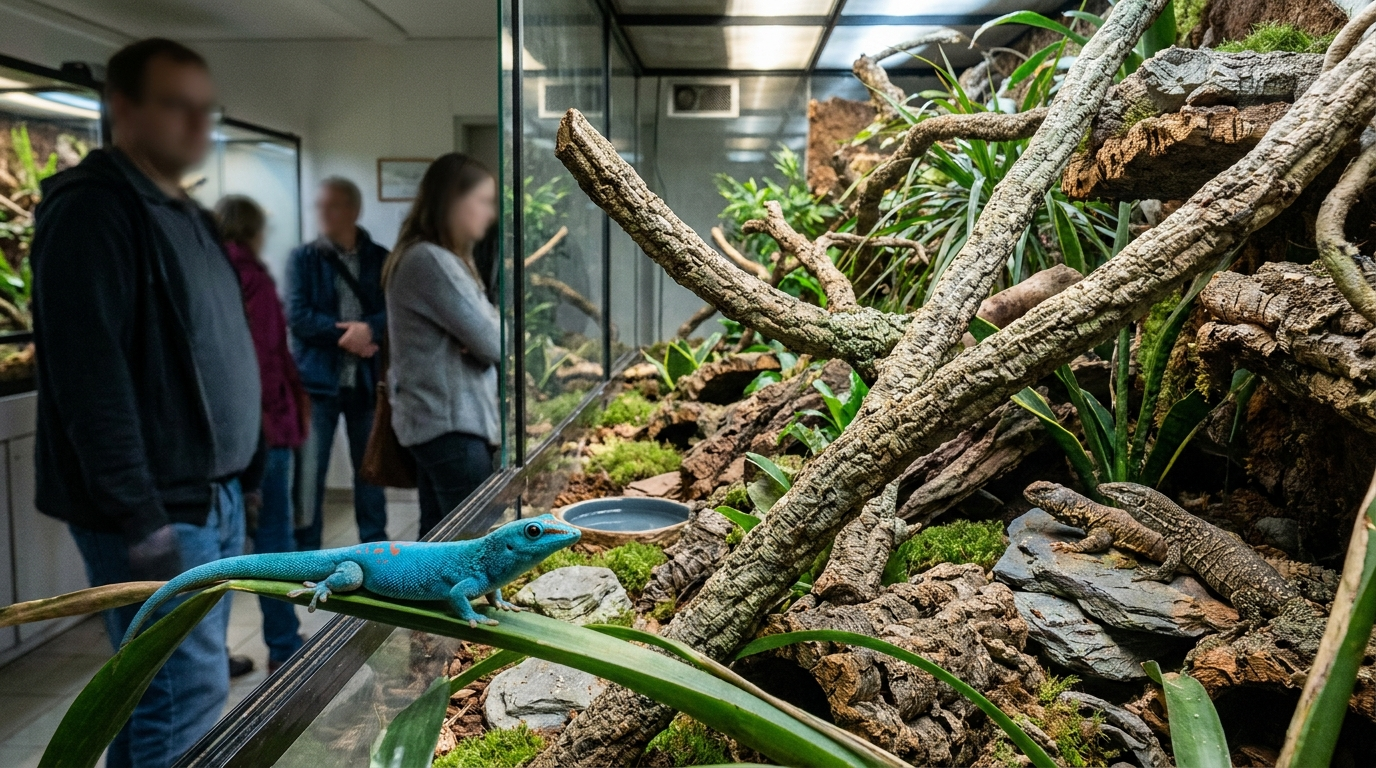 Himmelblauer Zwergtaggecko im Vivarium des Inselzoos Altenburg