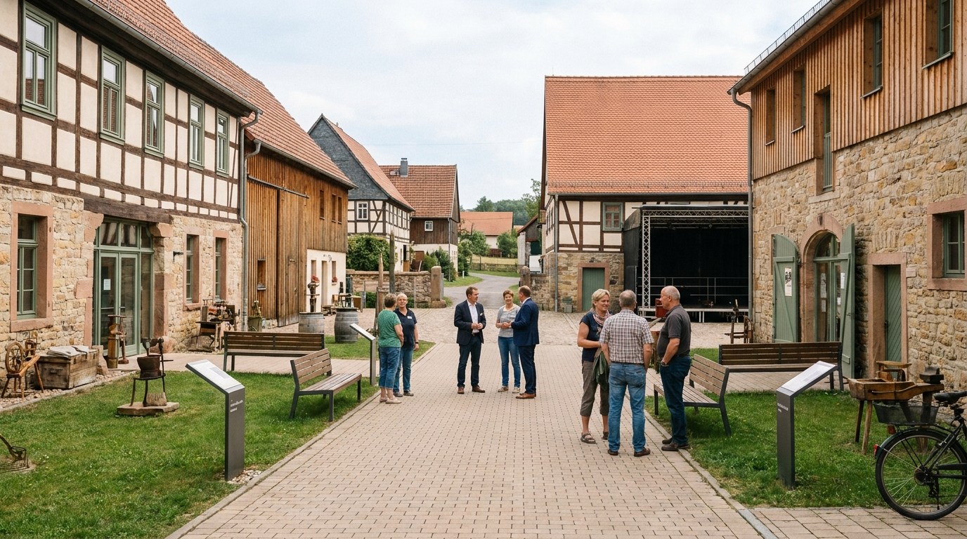 Historischer Kulturort in Thüringen mit Museumshof und Besucherbereich während einer regionalen Kulturveranstaltung
