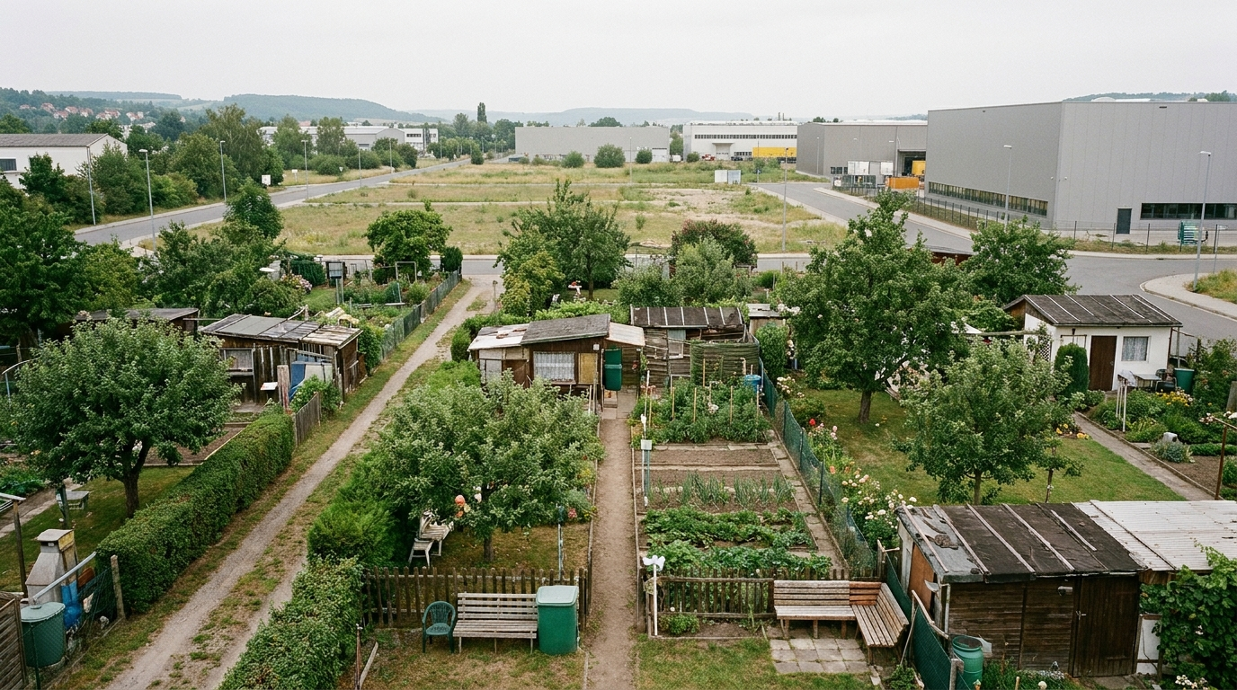 Zwischen Wiesenstraße und Löbstedter Straße in Jena-Löbstedt plant die Stadt langfristig das Gewerbegebiet „Saalepark 3“. Eigentümer und Pächter fürchten den Verlust ihrer gewachsenen Gartenflächen.