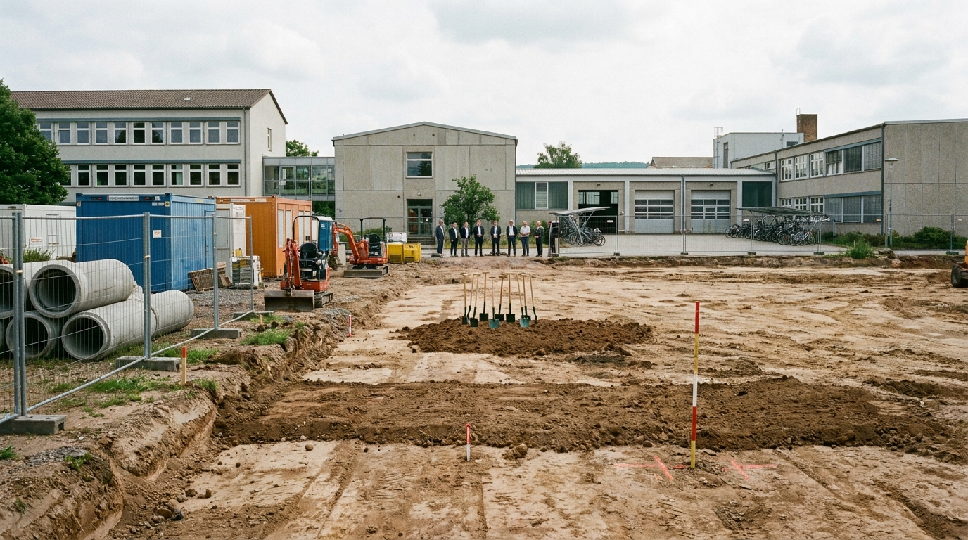Baustelle für den Erweiterungsbau des Berufsschulzentrums „Heinrich Ehrhardt“ am Palmental in Eisenach